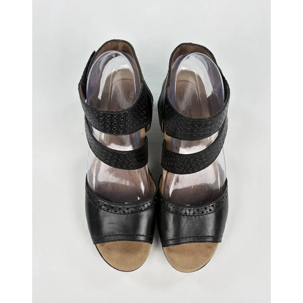 Cobb Hill Abbott Black Leather 2 Piece Cuff Comfort Sandal Heels Women's 7.5 M